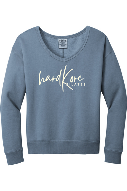 Hard Kore Horizontal Logo Beach Wash Garment-Dyed V-Neck Sweatshirt - Women's