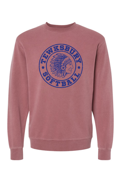 Tewksbury Softball Blue Logo Pigment-Dyed Crewneck Sweatshirt - Men's