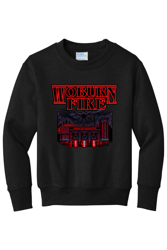 Woburn Fire Halloween 2026 (front print only) Standard Fleece Crewneck Sweatshirt - Youth