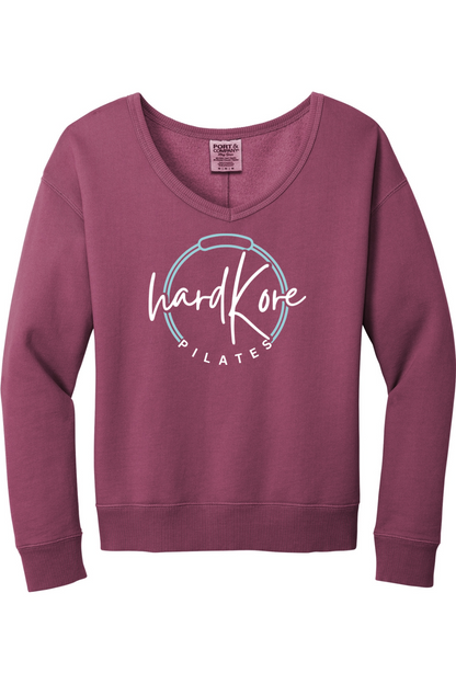 Hard Kore Pilates Beach Wash Garment-Dyed V-Neck Sweatshirt - Women's