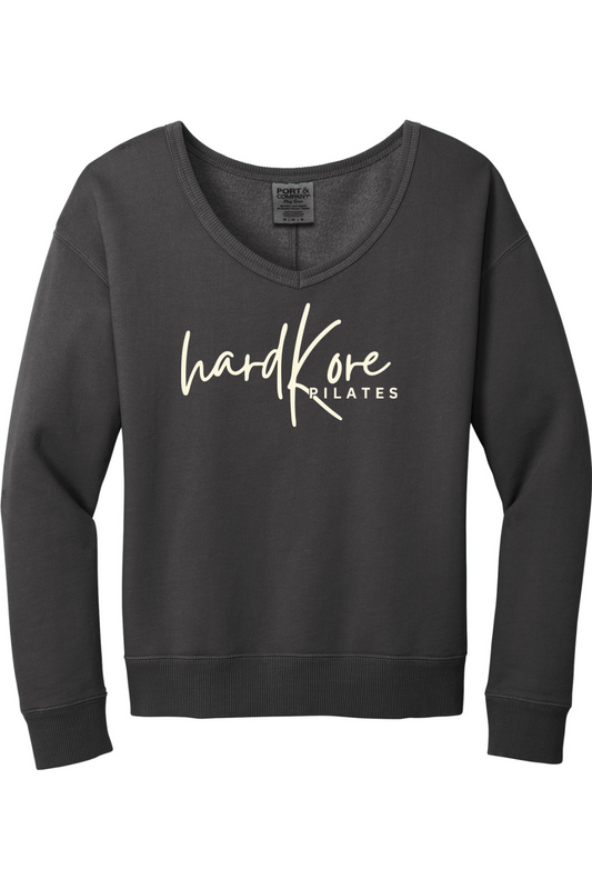 Hard Kore Horizontal Logo Beach Wash Garment-Dyed V-Neck Sweatshirt - Women's
