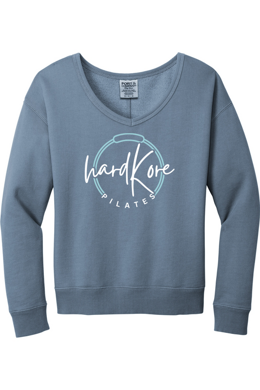 Hard Kore Pilates Beach Wash Garment-Dyed V-Neck Sweatshirt - Women's