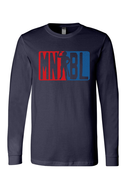 Men's Night Baseball League Red/Blue Long Sleeve Cotton T-Shirt - Unisex