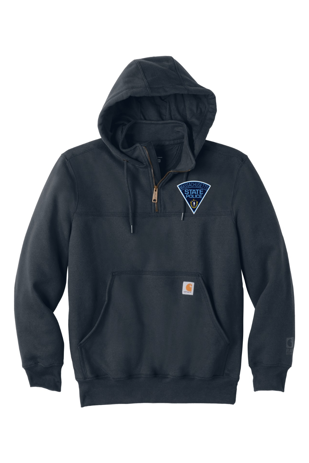 MA State Police Front Logo Carhartt Rain Defender Paxton Heavyweight Hooded Zip Mock Sweatshirt - Men's