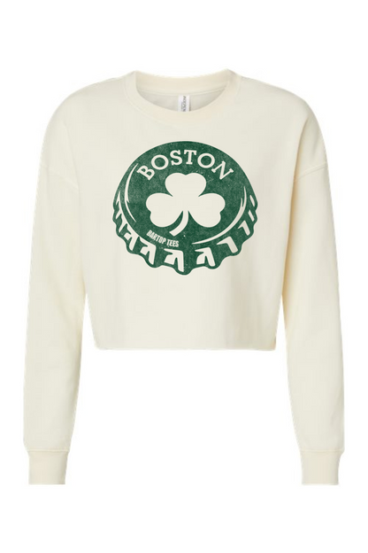 Boston Lucky Shamrock Cap Women's Crop Sweatshirt