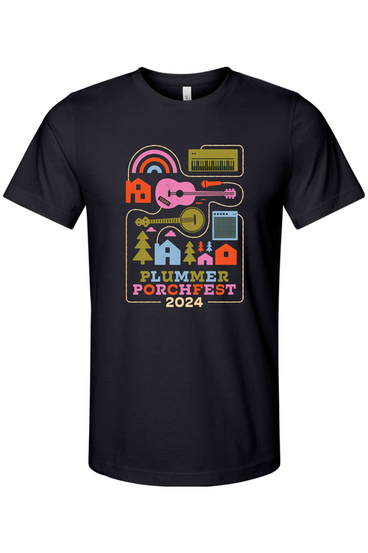 Plummer Porchfest 2024 - Unisex Black Cotton T-Shirt